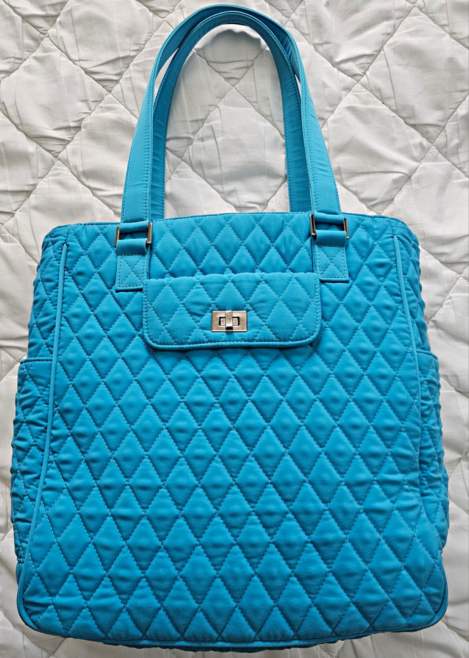 Vera Bradley Turquoise Quilted Microfiber Turn-Lock Tote Bag Shoulder Purse Lime